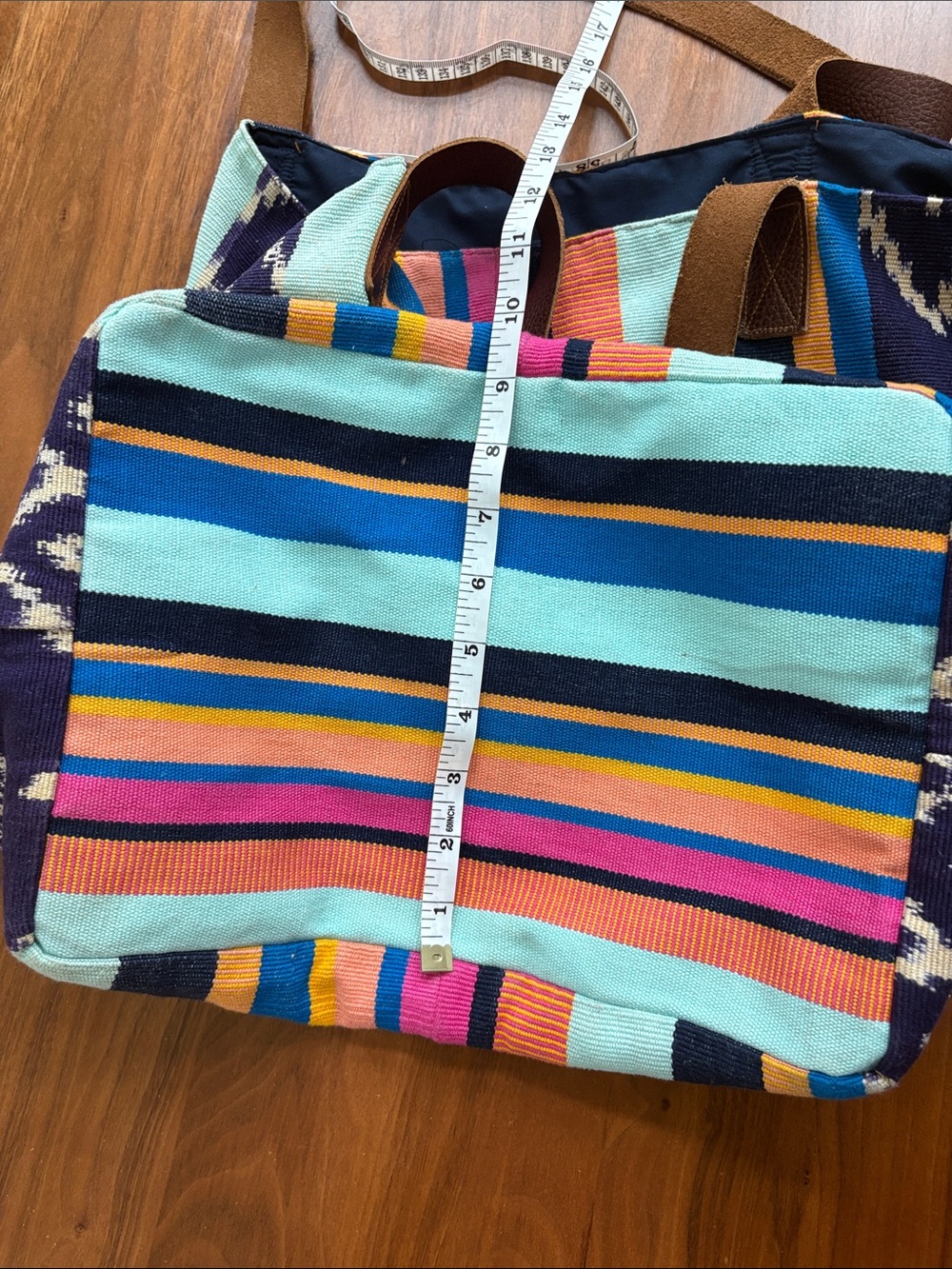 Noonday Collection Handwoven Artisan Tote Bag Fair Trade Woven Leather Straps - Picture 10 of 11
